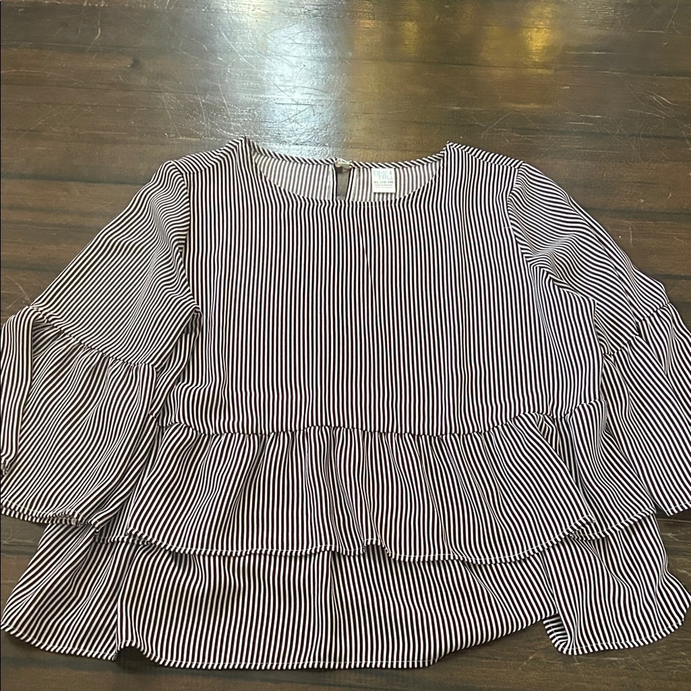 Time and Tru Black and White Striped Blouse